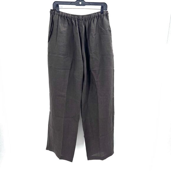 Eskandar Brown 100% Linen Lagenlook Pull On Wide Leg Trouser Pants Size 2 - Picture 1 of 7